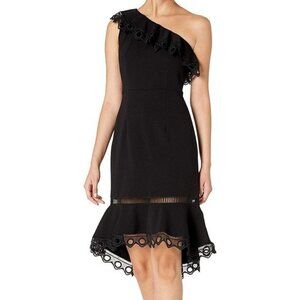 Nanette Nanette Lepore Sleeveless One Shoulder Knit Dress W/high-Low Flounce 4